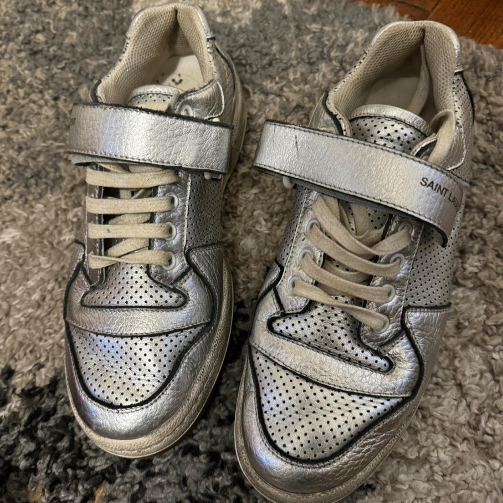 Saint Laurent Metallic Silver Sneakers